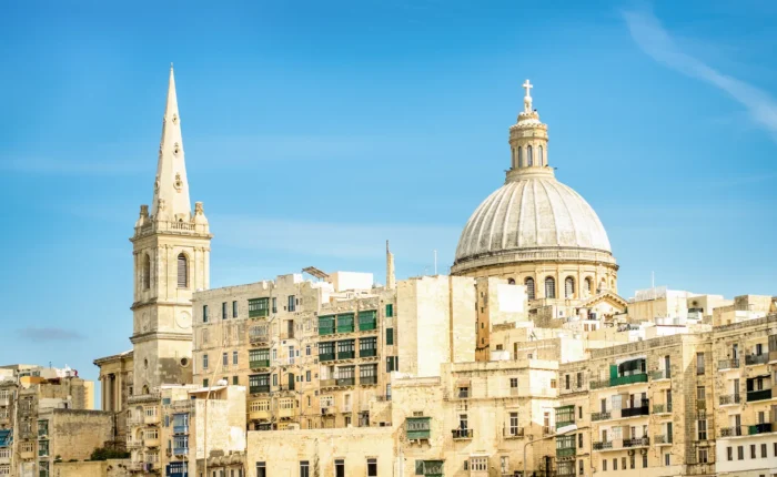 Detail postcard of old town La Valletta, Malta