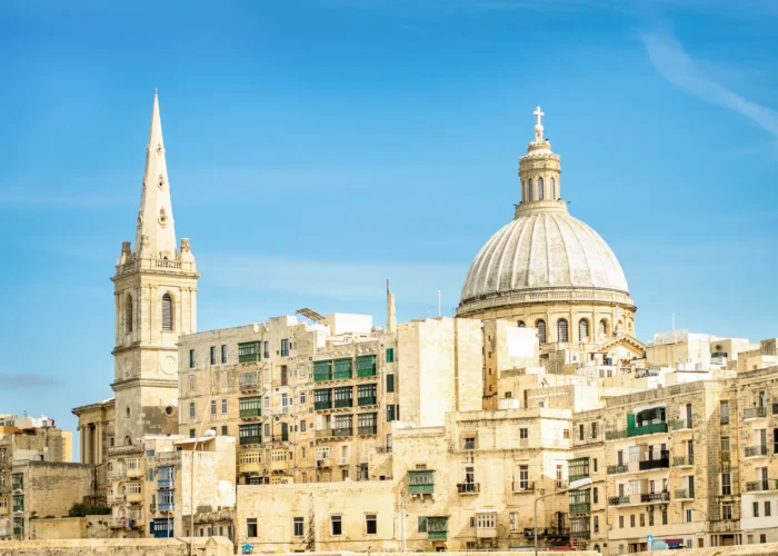 Detail postcard of old town La Valletta, Malta