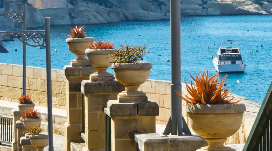 Street along the wall of fortress in Valletta, Malta