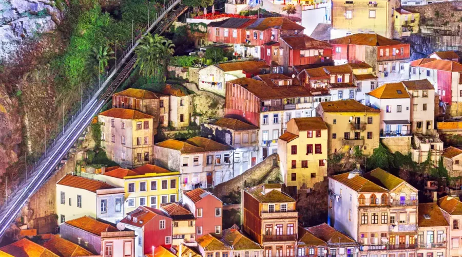 Overlooking buildings in the Ribeira area of Porto, Portugal