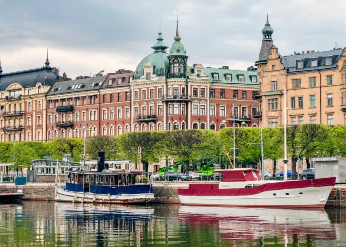 Beautiful view of the boats in the river, Stockholm, Sweden