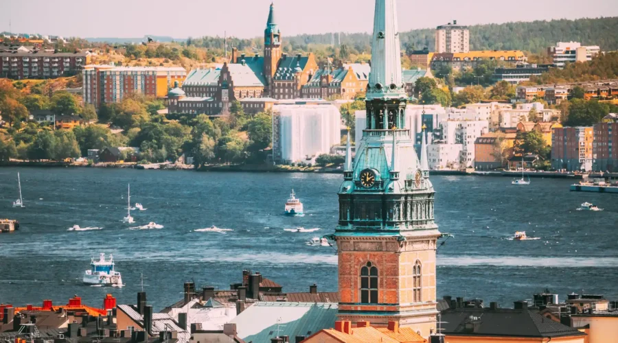 Stockholm, Sweden. Scenic View Of Skyline At Summer Day.