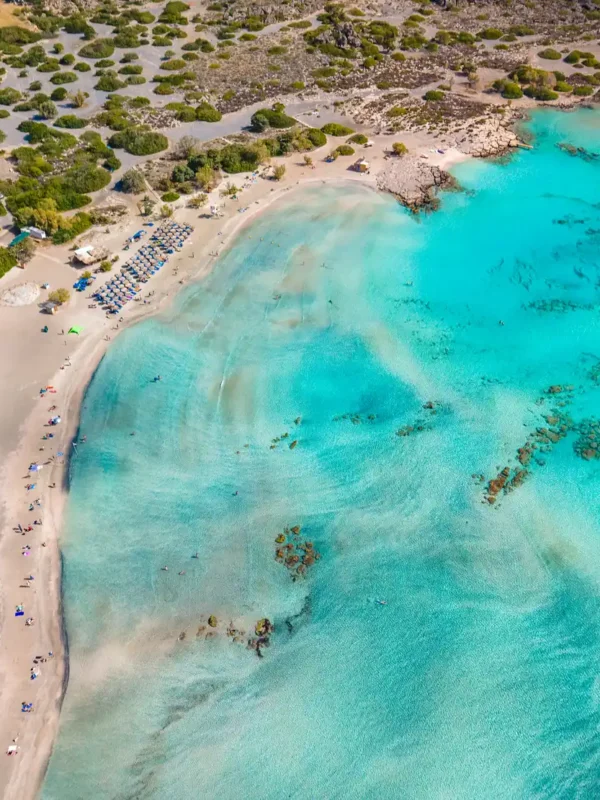 Aerial view of Elafonissi beach in Crete, Greece