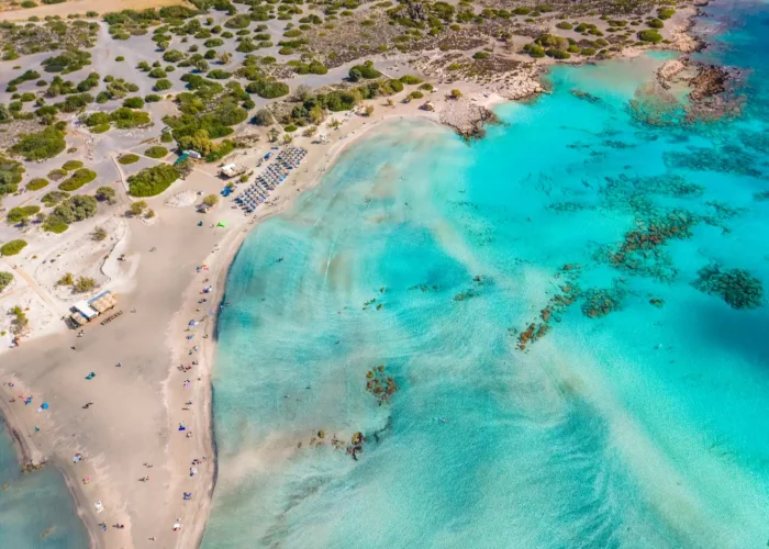 Aerial view of Elafonissi beach in Crete, Greece