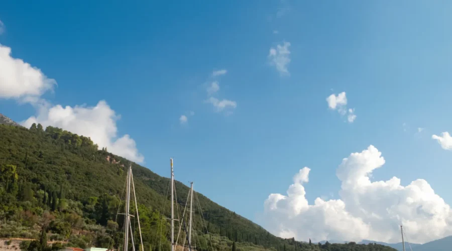 View of yachts in Sami, Kefalonia, Greece