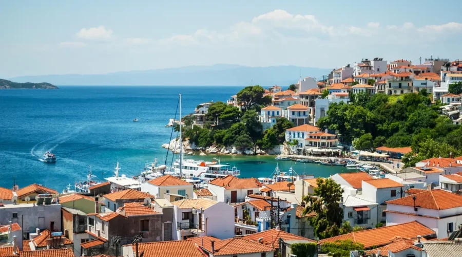 White house on the island of Skiathos, Greece White house on the island of Skiathos, Greece
